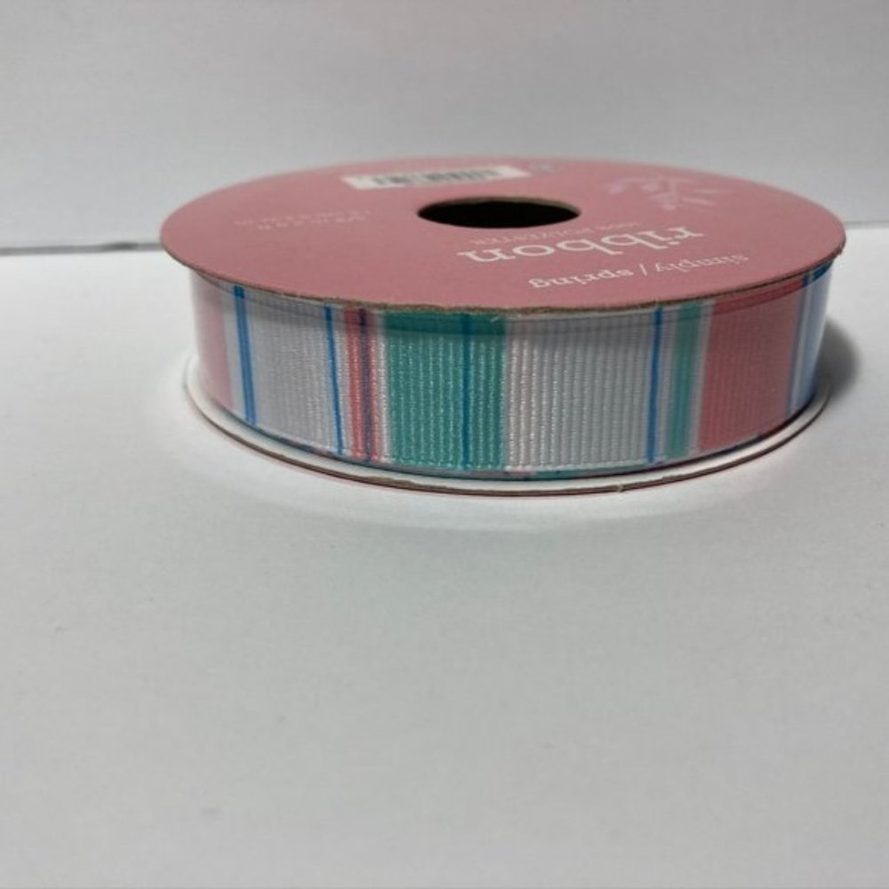 Peach Green Blue Ribbed Stripe Ribbon 3 Rolls
